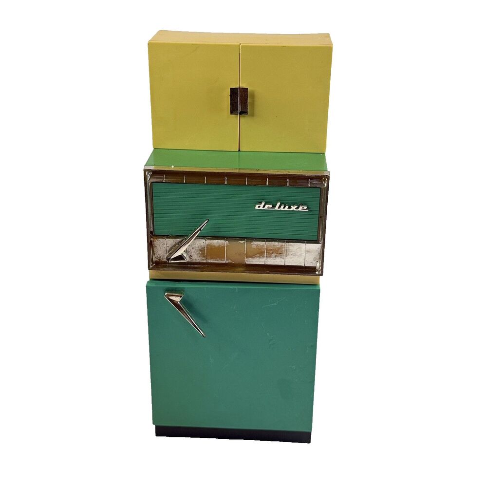 1960's Barbie Doll Reading Dream House Refrigerator & Cabinet Vintage fridge
